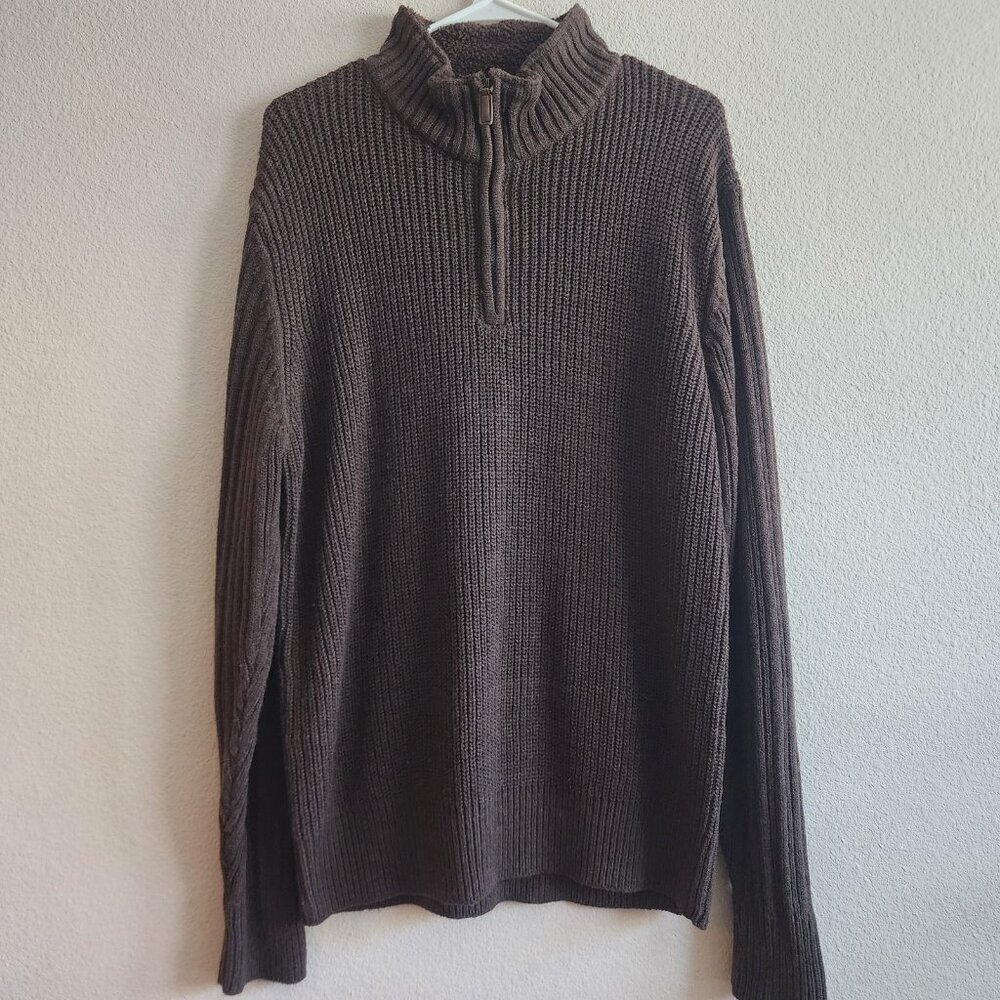 Oscar de la Renta Sweater Mens Large Brown Half Zip Pullover Rib Knit Fall 12